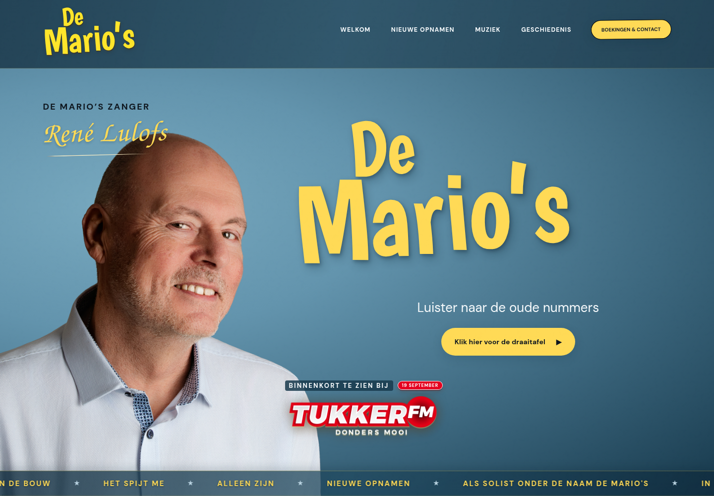 De homepage van De Mario’s op desktop